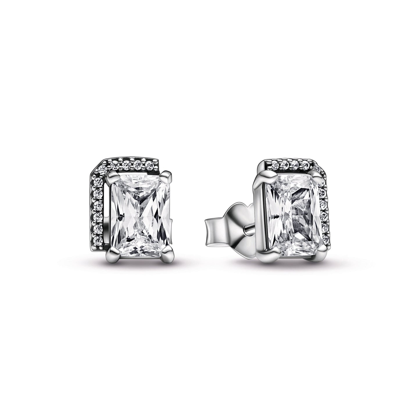 Rectangular Sparkling Halo Stud Earrings