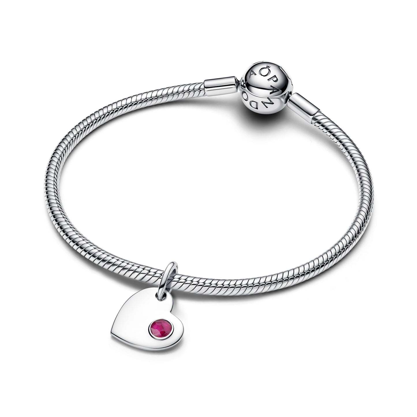 July Engravable Heart True Red Stone Dangle Charm