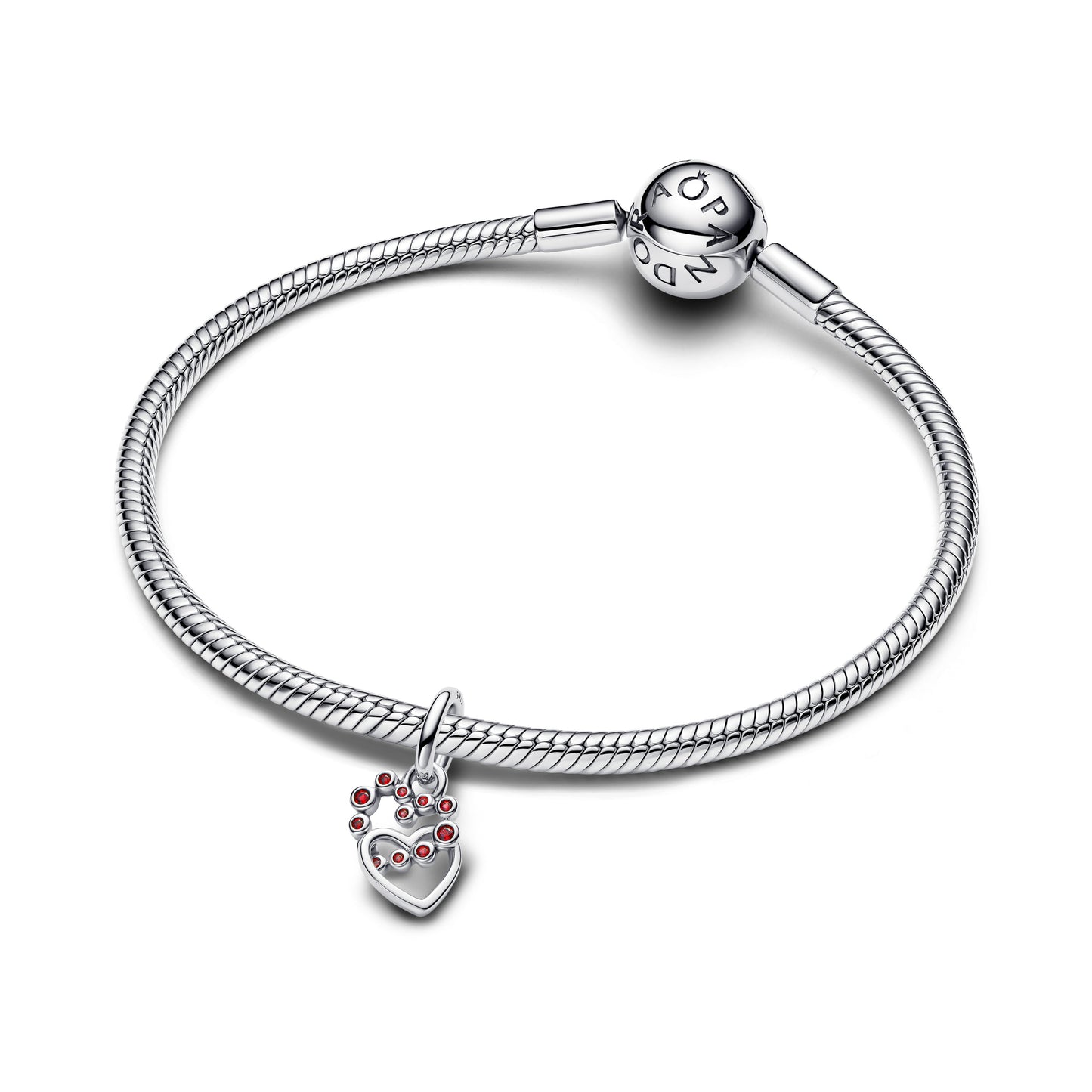 Connected Hearts & Red Stones Dangle Charm