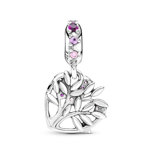 Pink Heart Family Tree Dangle Charm